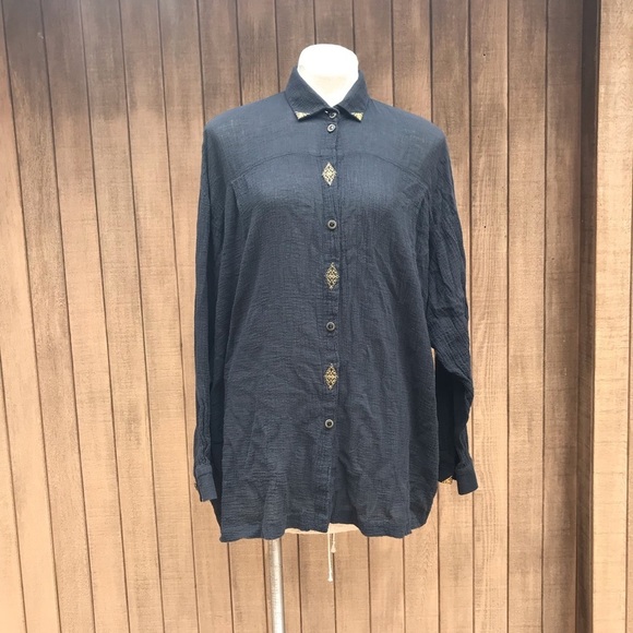 Vintage 90s Black Crepe Oversized Shirt Large - Picture 3 of 8